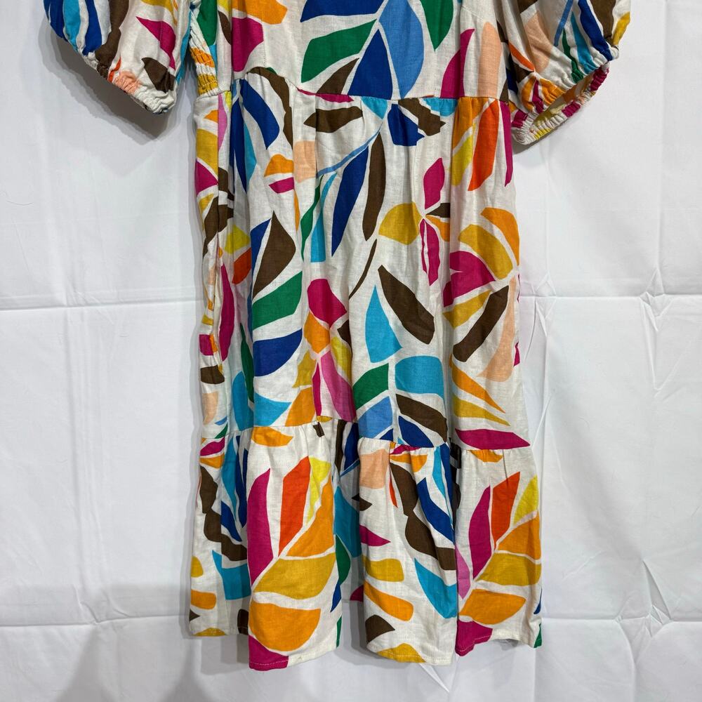 Tabitha Brown Vibrant Botanical Tropical Print Linen Blend Midi Dress Sz S - Picture 4 of 13